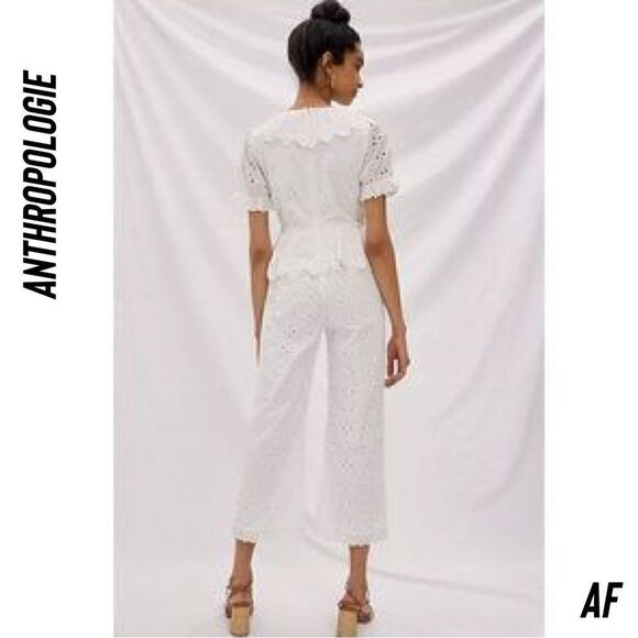 ANTHROPOLOGIE BY ERI + ALI RUFFLED EYELET JUMPSUIT IN WHITE NEW XL - Picture 6 of 11